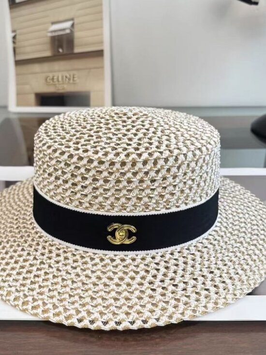 CHANEL Woven Straw Boater Hat main image 5